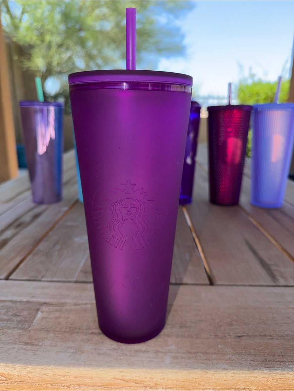 Starbucks Matte Deep Purple Cold Cup with Matching Straw